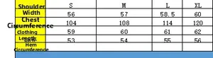 Size chart table for loose chiffon blouse with bust, shoulder, and sleeve measurements