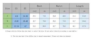 Detailed size chart for floral sleeveless dress showing US EU measurements and parameters