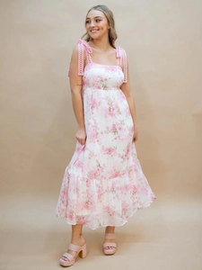 French Style Women Floral Maxi Dress Sleeveless Cowl Neck Lace Strap Tiered Summer Vacation Dress Pink Blue Sun Dress