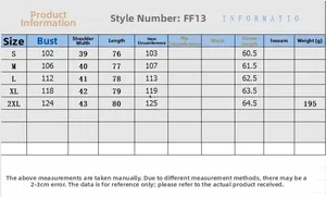 Size chart showing bust and length measurements for floral print long sleeve shirts