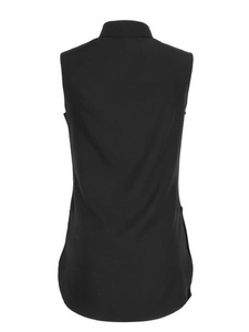 Vue arrière du polo sans manches noir avec col et design minimaliste à coupe ample
