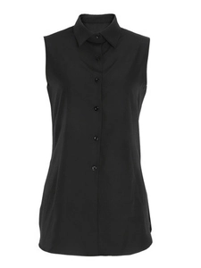 Chemise sans manches pour femme en coton et lin noir avec col classique et coupe ajustée