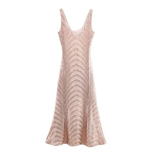 Robe Longue Élégante pour Femmes avec Col en V Profond et Paillettes Sans Manches Coupe Sirène Robe de Soirée Sexy Style Célébrité