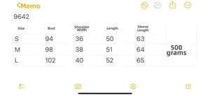 Detailed size chart for slim fit buttoned sweater showing bust and shoulder measurements