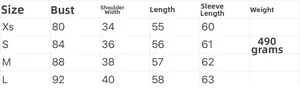 Detailed size chart for women winter slim jacket featuring bust and shoulder measurements
