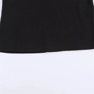Slim fit black ribbed knit t-shirt for women featuring detailed texture and hemline