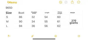 Detailed size chart for women's pleated knit sweater showing bust and shoulder measurements