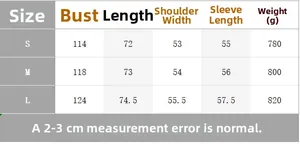 Detailed size chart with bust and sleeve measurements for this fashion short coat jacket
