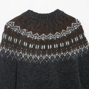 Winter Fair Isle knit sweater in dark grey with Nordic jacquard patterns and crew neck