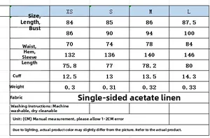Detailed size chart for women's satin dress showing length, bust, and waist in CM