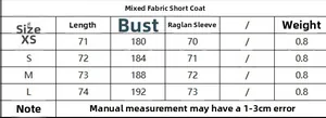 Tableau des tailles pour veste ample en laine montrant longueur et buste