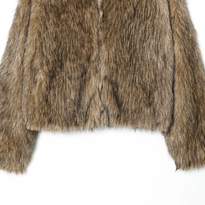 Veste chic en fausse fourrure marron pour femme avec fermeture éclair métallique