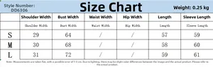 Size chart for women's long sleeve T-shirt with measurements for S M L sizes in cm