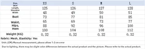 Detailed size chart table for mesh sleeveless maxi dress showing measurements in centimeters