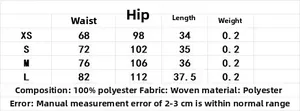 Detailed size guide table for women textured skort shorts with XS to L measurements
