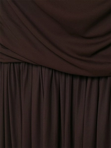 Detailed macro shot of dark brown mesh fabric featuring fine pleats and soft draped textures