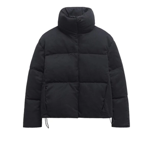 Women's chic black cropped puffer jacket with stand collar and quilted design for spring