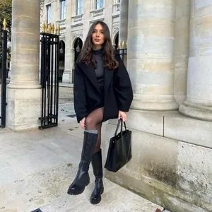 Veste en Mélange de Laine Décontractée pour Femmes Col à Revers Simple Boutonnage Manteau Oversize Automne Hiver