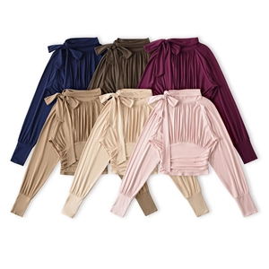 Elegant long sleeve blouse for women with bow tie neck and pleated details in six colors