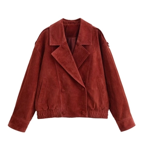 Giacca in Finta Scamosciata Donna Doppiopetto Collo a Bavero Manica Lunga Capispalla Casual Tasca Cappotto Corto Streetwear
