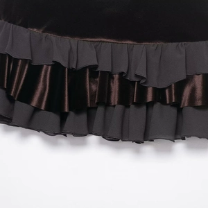 Fashionable layered pleated mini skirt with velvet and satin ruffles in black and brown