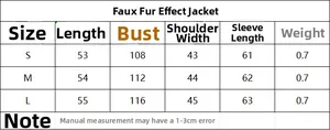 Guide des tailles pour veste en fausse fourrure femme avec mesures de buste