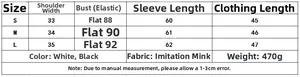 Detailed size chart for women's knit cardigan showing measurements for S, M, and L sizes