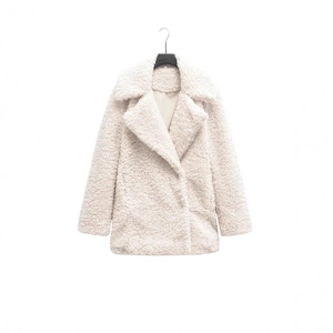 Manteau Mi-long en Fausse Fourrure Sherpa Polaire pour Femme Col à Revers Couleur Unie Veste d'hiver Chaude Style Streetwear