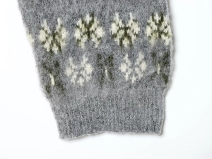 Close-up of vintage floral jacquard knit texture with fluffy mohair surface detail