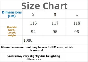 Detailed size chart for long knit cardigan showing shoulder width and length in cm