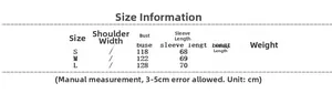 Size chart for casual loose long coat with bust and length measurements in centimeters