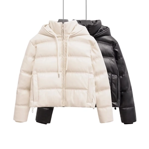 Giacca Trapuntata Con Cappuccio In Pelle PU Da Donna Calda Con Cerniera Corta Cappotto Invernale Tinta Unita Moda