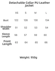 Detailed size chart for women's faux suede jacket with removable collar measurements