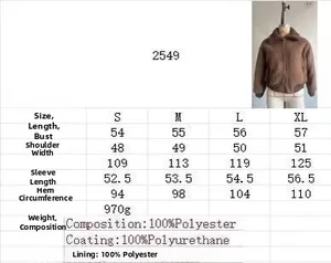 Tableau des tailles avec mesures pour veste zippée femme en polaire de couleur marron