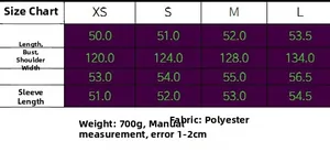Size chart for women's stand collar jacket featuring measurements in XS to L sizes
