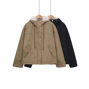 Women Casual Hooded Padded Jacket With Faux Fur Collar Solid Color Windproof Parka Streetwear Outerwear For Women