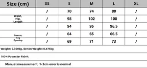 Tableau des tailles détaillé pour pantalons droits avec spécifications en polyester