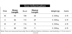 Size chart for floral print cotton dress showing length and chest measurements in cm