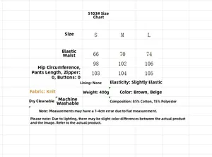Detailed size chart for women hoodie and knit pants set showing waist and hip measurements