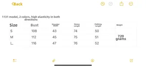 Guide des tailles détaillé pour cardigan en maille avec mesures de poitrine et manches