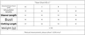 Detailed size chart for women's belted suede blazer from XS to L in centimeters