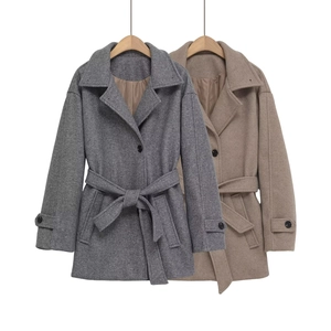 Manteau Femme Élégant Col à Revers Boutonnage Simple Faux Laine Avec Ceinture Mode Manches Longues Automne Hiver