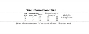 Detailed size chart for women's trench coat jacket with measurements for S, M and L sizes