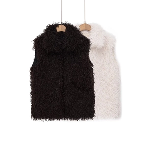 Women Faux Fur Vest Shaggy Sleeveless Waistcoat Stand Collar Solid Color Warm Casual Outwear For Ladies