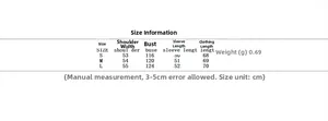 Detailed size guide for double-breasted trench coat with S-L measurements in cm