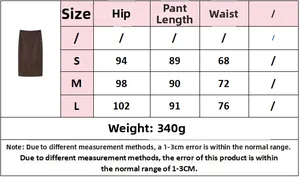 Size chart for women's suede two-piece set showing hip, length, and waist dimensions