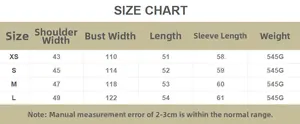 Detailed size chart for faux fur jacket including bust, shoulder, and sleeve measurements