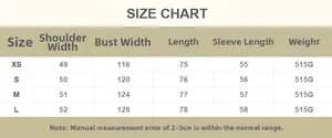 Detailed size chart for hooded quilted cotton coat including XS to L measurements