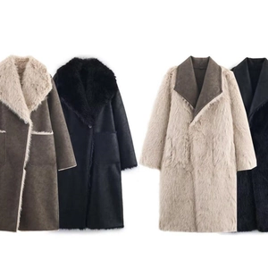 Women Fashion Faux Fur Coat Long Reversible Jacket Casual Lapel Warm Suede Composite Winter Outwear
