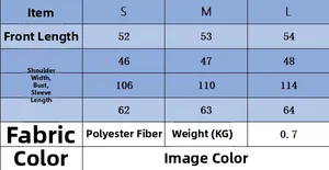 Detailed size chart for women's quilted PU jacket with measurements in S, M, and L